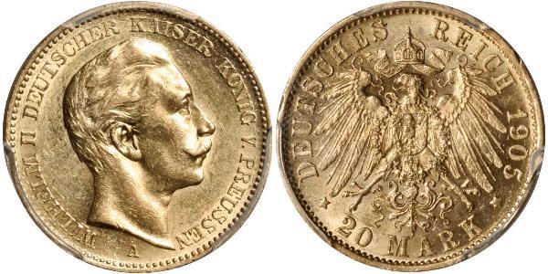 20 Mark Royaume de Prusse (1701-1918) Or Wilhelm II, German Emperor (1859-1941)