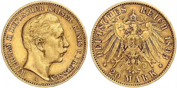 20 Mark Royaume de Prusse (1701-1918) Or Wilhelm II, German Emperor (1859-1941)