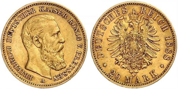 20 Mark Royaume de Prusse (1701-1918) Or Frédéric III (Empire allemand) (1831-1888)