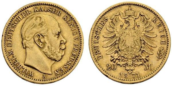 20 Mark Royaume de Prusse (1701-1918) Or Wilhelm I, German Emperor (1797-1888)