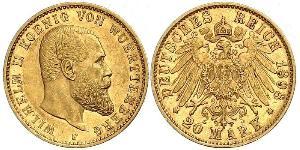 20 Mark Royaume de Wurtemberg (1806-1918) Or Wilhelm II, German Emperor (1859-1941)