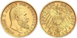 20 Mark Royaume de Wurtemberg (1806-1918) Or Wilhelm II, German Emperor (1859-1941)