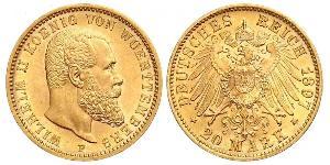 20 Mark Royaume de Wurtemberg (1806-1918) Or Wilhelm II, German Emperor (1859-1941)