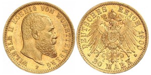 20 Mark Royaume de Wurtemberg (1806-1918) Or Wilhelm II, German Emperor (1859-1941)
