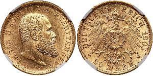 20 Mark Royaume de Wurtemberg (1806-1918) Or Wilhelm II, German Emperor (1859-1941)