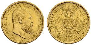 20 Mark Royaume de Wurtemberg (1806-1918) Or Wilhelm II, German Emperor (1859-1941)