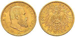 20 Mark Royaume de Wurtemberg (1806-1918) Or Wilhelm II, German Emperor (1859-1941)