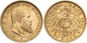 20 Mark Royaume de Wurtemberg (1806-1918) Or Wilhelm II, German Emperor (1859-1941)