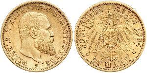 20 Mark Royaume de Wurtemberg (1806-1918) Or Wilhelm II, German Emperor (1859-1941)