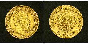 20 Mark Royaume de Wurtemberg (1806-1918) Or Charles Ier de Wurtemberg