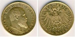 20 Mark Royaume de Wurtemberg (1806-1918) Or Wilhelm II, German Emperor (1859-1941)
