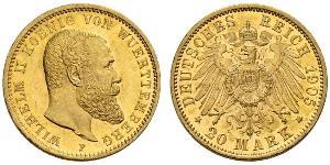 20 Mark Royaume de Wurtemberg (1806-1918) Or Wilhelm II, German Emperor (1859-1941)