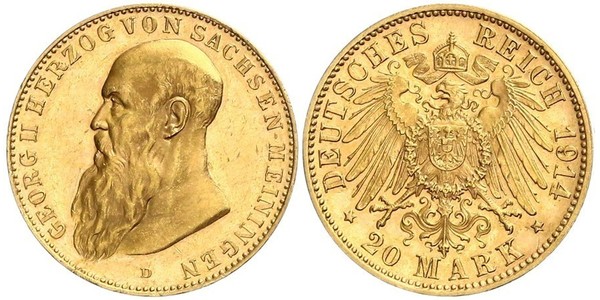 20 Mark States of Germany Or Georges II de Saxe-Meiningen-Hildburghausen