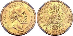 20 Mark Anhalt-Dessau (1603 -1863) Oro Frederick I, Duke of Anhalt (1831-1904)