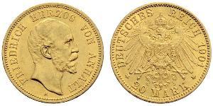 20 Mark Anhalt-Dessau (1603 -1863) Oro Frederick I, Duke of Anhalt (1831-1904)