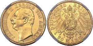 20 Mark Anhalt-Dessau (1603 -1863) Oro Federico II de Anhalt(1856 – 1918)