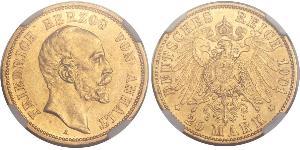 20 Mark Anhalt-Dessau (1603 -1863) Oro Frederick I, Duke of Anhalt (1831-1904)