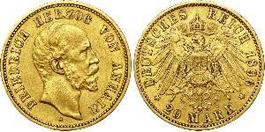 20 Mark Anhalt-Dessau (1603 -1863) Oro Federico I di Anhalt (1831-1904)