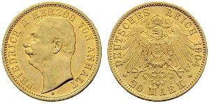 20 Mark Anhalt-Dessau (1603 -1863) Oro Federico II de Anhalt(1856 – 1918)