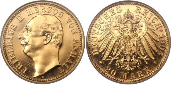 20 Mark Anhalt-Dessau (1603 -1863) Oro Federico II de Anhalt(1856 – 1918)