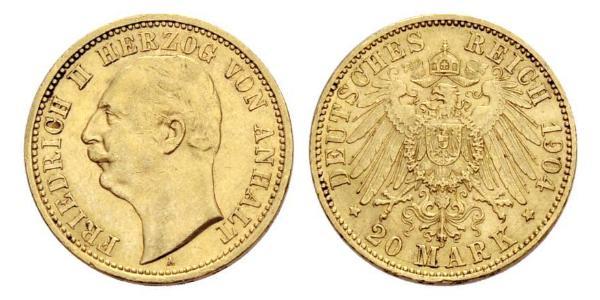 20 Mark Anhalt-Dessau (1603 -1863) Oro Federico II de Anhalt(1856 – 1918)