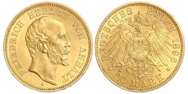 20 Mark Anhalt-Dessau (1603 -1863) Oro Federico I di Anhalt (1831-1904)
