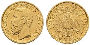 20 Mark Gran Ducado de Baden (1806-1918) Oro Federico I de Baden (1826 - 1907)