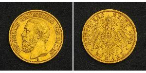 20 Mark Gran Ducado de Baden (1806-1918) Oro Federico I de Baden (1826 - 1907)