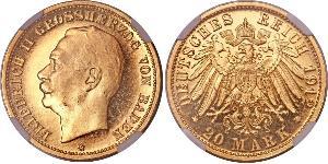 20 Mark Gran Ducado de Baden (1806-1918) Oro Federico II de Baden (1857 - 1928)