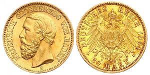 20 Mark Gran Ducado de Baden (1806-1918) Oro Federico I de Baden (1826 - 1907)