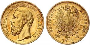 20 Mark Gran Ducado de Baden (1806-1918) Oro Federico I de Baden (1826 - 1907)