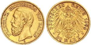 20 Mark Grand Duchy of Baden (1806-1918) Oro Federico I di Baden (1826 - 1907)