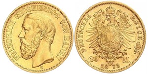 20 Mark Grand Duchy of Baden (1806-1918) Oro Federico I di Baden (1826 - 1907)