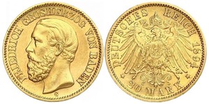 20 Mark Grand Duchy of Baden (1806-1918) Oro Federico I di Baden (1826 - 1907)