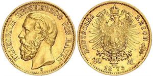 20 Mark Grand Duchy of Baden (1806-1918) Oro Federico I di Baden (1826 - 1907)