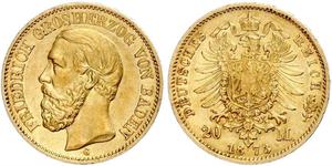 20 Mark Grand Duchy of Baden (1806-1918) Oro Federico I di Baden (1826 - 1907)