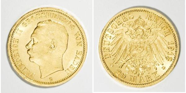 20 Mark Grand Duchy of Baden (1806-1918) Oro Federico II di Baden (1857 - 1928)