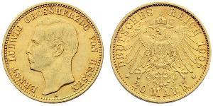 20 Mark Hesse-Darmstadt (1806 - 1918) Oro Ernesto Luis de Hesse-Darmstadt (1868 - 1937)