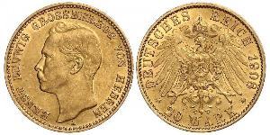 20 Mark Hesse-Darmstadt (1806 - 1918) Oro Ernesto Luis de Hesse-Darmstadt (1868 - 1937)