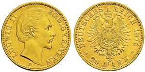 20 Mark Regno di Baviera (1806 - 1918) Oro Ludovico II di Baviera(1845 – 1886)