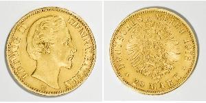 20 Mark Regno di Baviera (1806 - 1918) Oro Ludovico II di Baviera(1845 – 1886)
