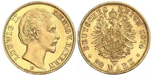 20 Mark Regno di Baviera (1806 - 1918) Oro Ludovico I di Baviera (re)(1786 – 1868)