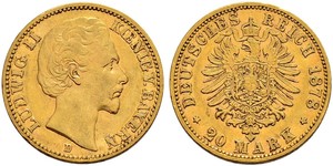 20 Mark Regno di Baviera (1806 - 1918) Oro Ludovico II di Baviera(1845 – 1886)