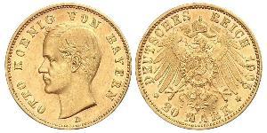 20 Mark Regno di Baviera (1806 - 1918) Oro Ottone di Baviera(1848 – 1916)