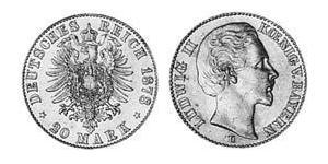 20 Mark Regno di Baviera (1806 - 1918) Oro Ludovico II di Baviera(1845 – 1886)