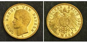 20 Mark Regno di Baviera (1806 - 1918) Oro Ottone di Baviera(1848 – 1916)