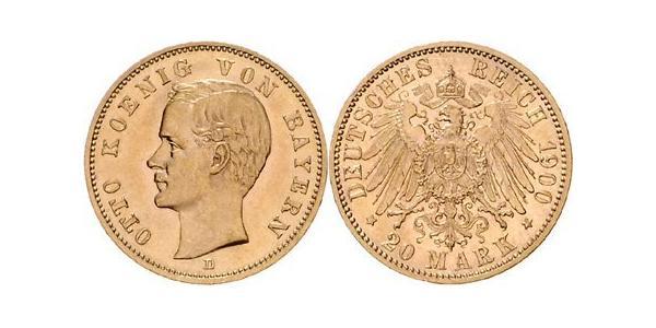 20 Mark Regno di Baviera (1806 - 1918) Oro Ottone di Baviera(1848 – 1916)