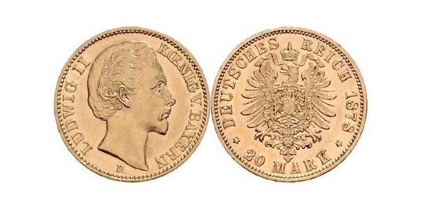 20 Mark Regno di Baviera (1806 - 1918) Oro Ludovico II di Baviera(1845 – 1886)