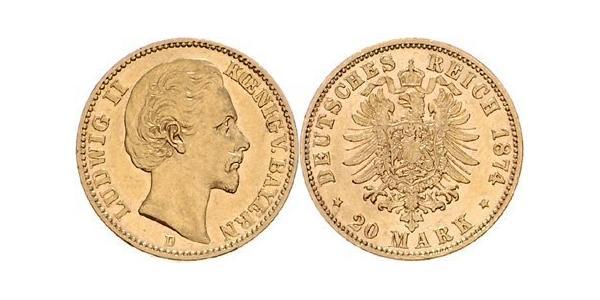20 Mark Regno di Baviera (1806 - 1918) Oro Ludovico II di Baviera(1845 – 1886)