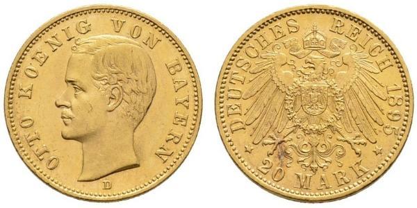 20 Mark Regno di Baviera (1806 - 1918) Oro Ottone di Baviera(1848 – 1916)